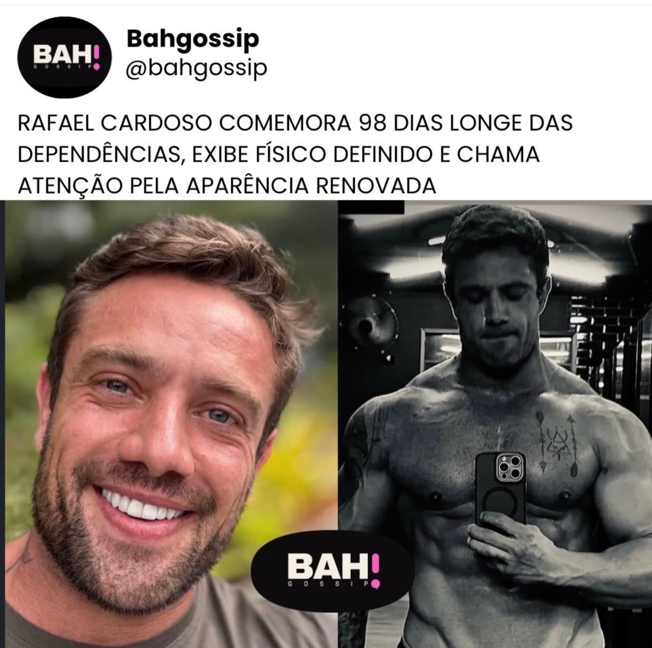 RAFAEL CARDOSO COMEMORA 98 DIAS LONGE DAS DEPENDÊNCIAS E SURGE COM FÍSICO RENOVADO